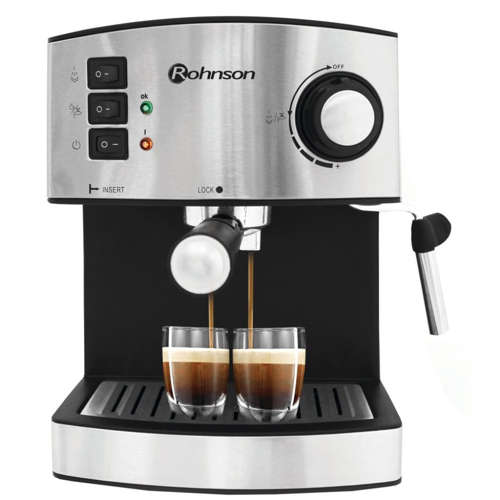 Еспресо машина Rohnson R972, 15 бара, 850 W, резервоар 1,6 л, инокс