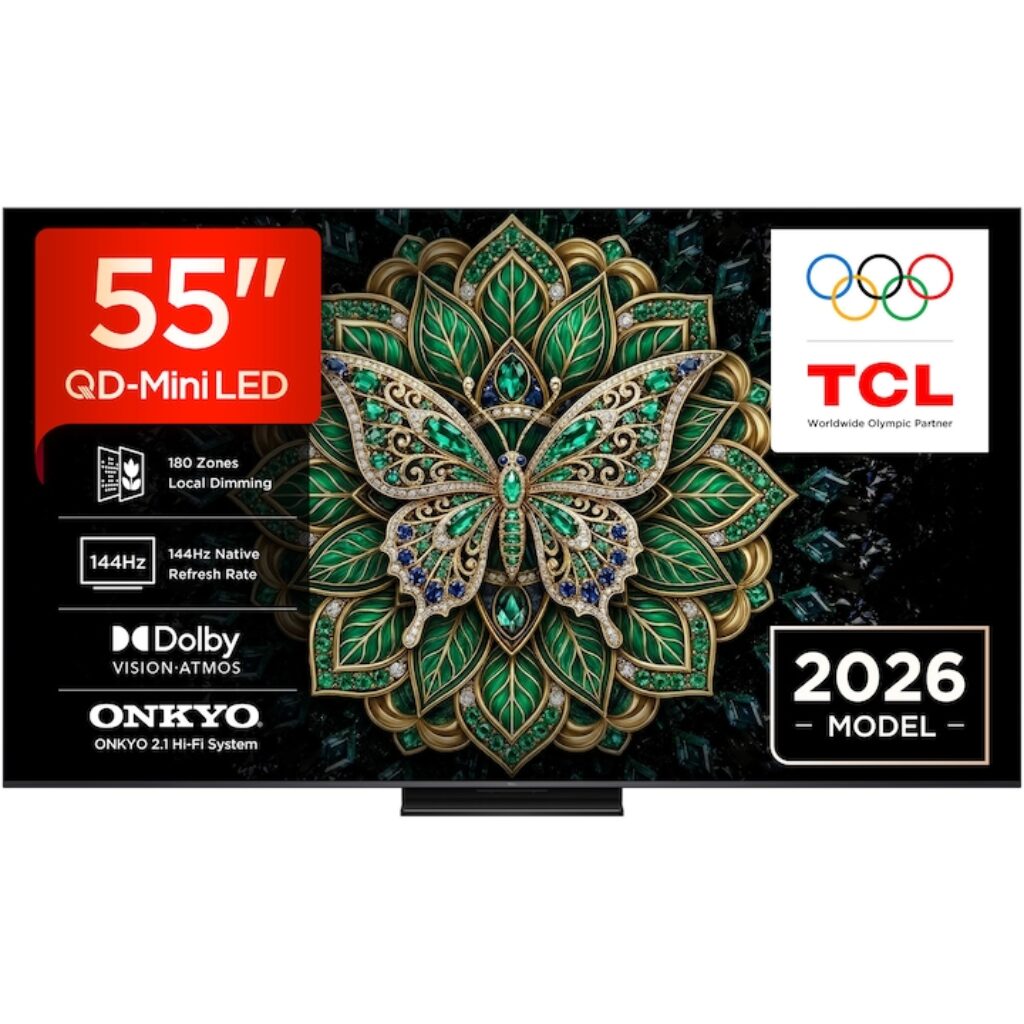 TCL QD-MiniLed 55C6K Pro, 55" (139 см), Smart Google TV, 4K Ultra HD, 144Hz, Клас E (Модел 2026)