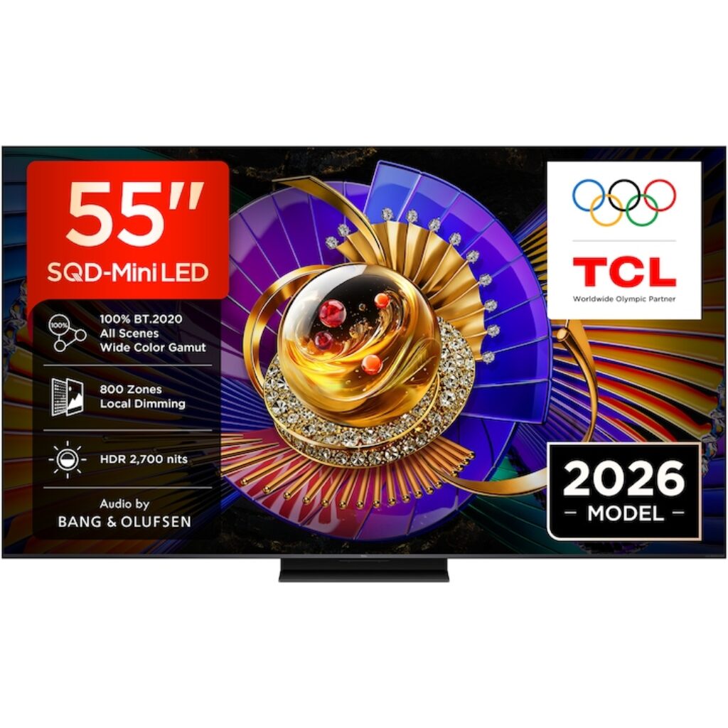 TCL SQD-MiniLed 55C7L, 55" (139 см), Smart Google TV, 4K Ultra HD, 144Hz, Звук Bang & Olufsen, Клас E (Модел 2026)