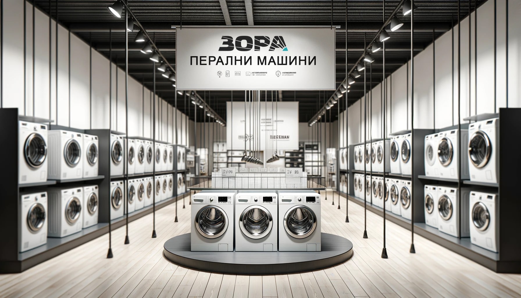 магазин Зора, пълен с редици перални машини
