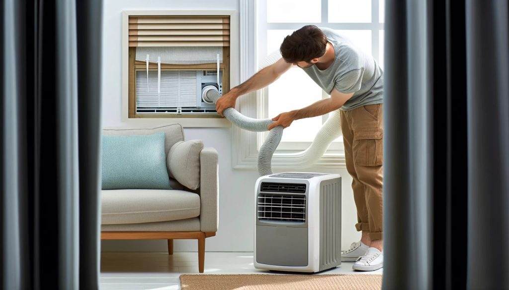 мобилен климатик, който се инсталира с помощта на комплект за прозорец