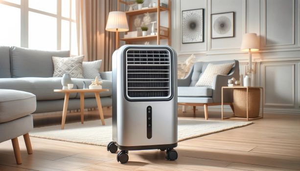 мобилен климатик, разположен в уютна и светла стая