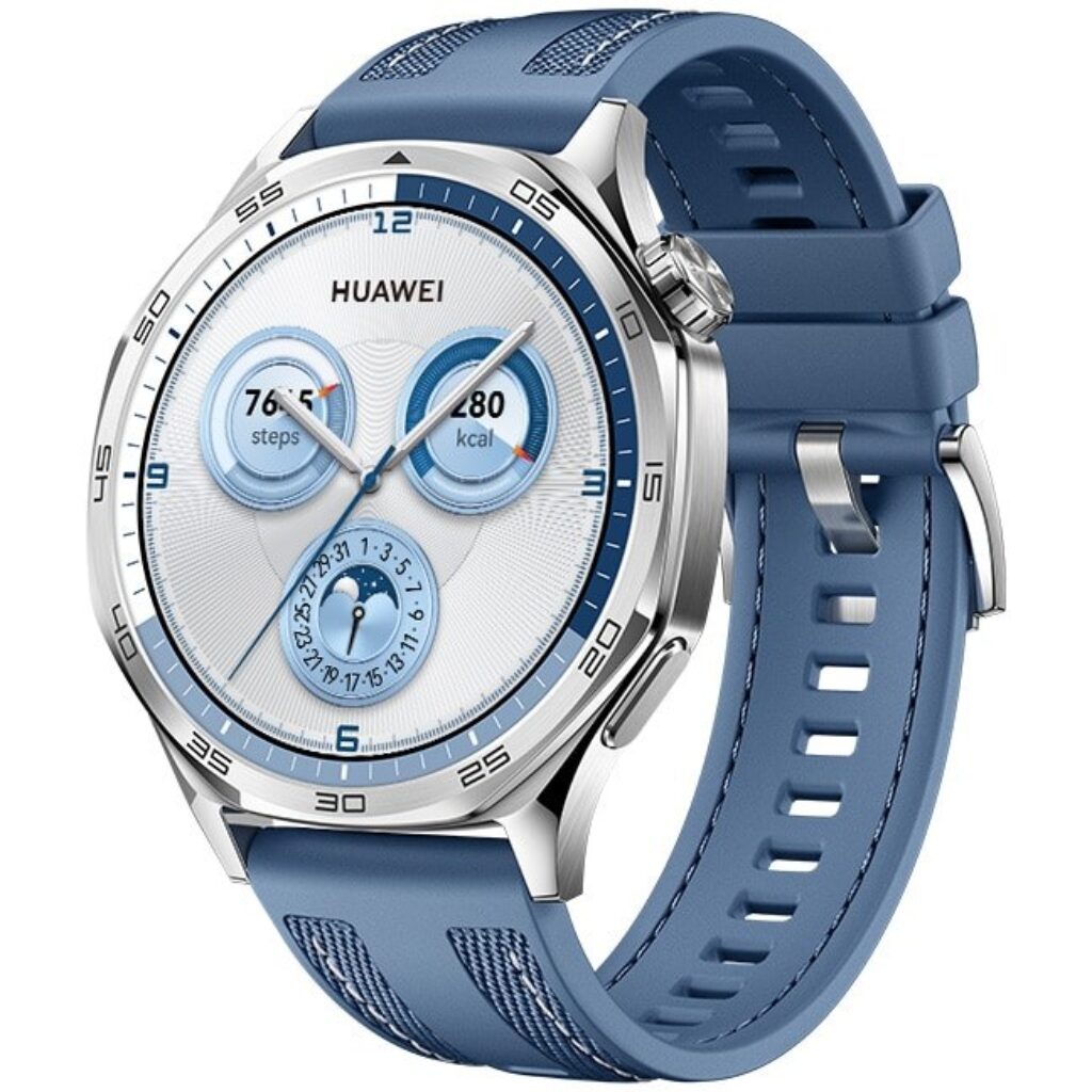 Смарт часовник Huawei Watch GT 5, 46 мм, корпус от неръждаема стомана, синя каишка