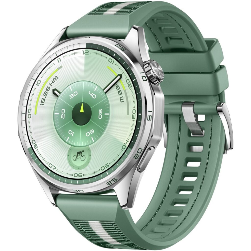 Смарт часовник Huawei Watch GT 6, 46 мм, корпус от неръждаема стомана, зелена каишка