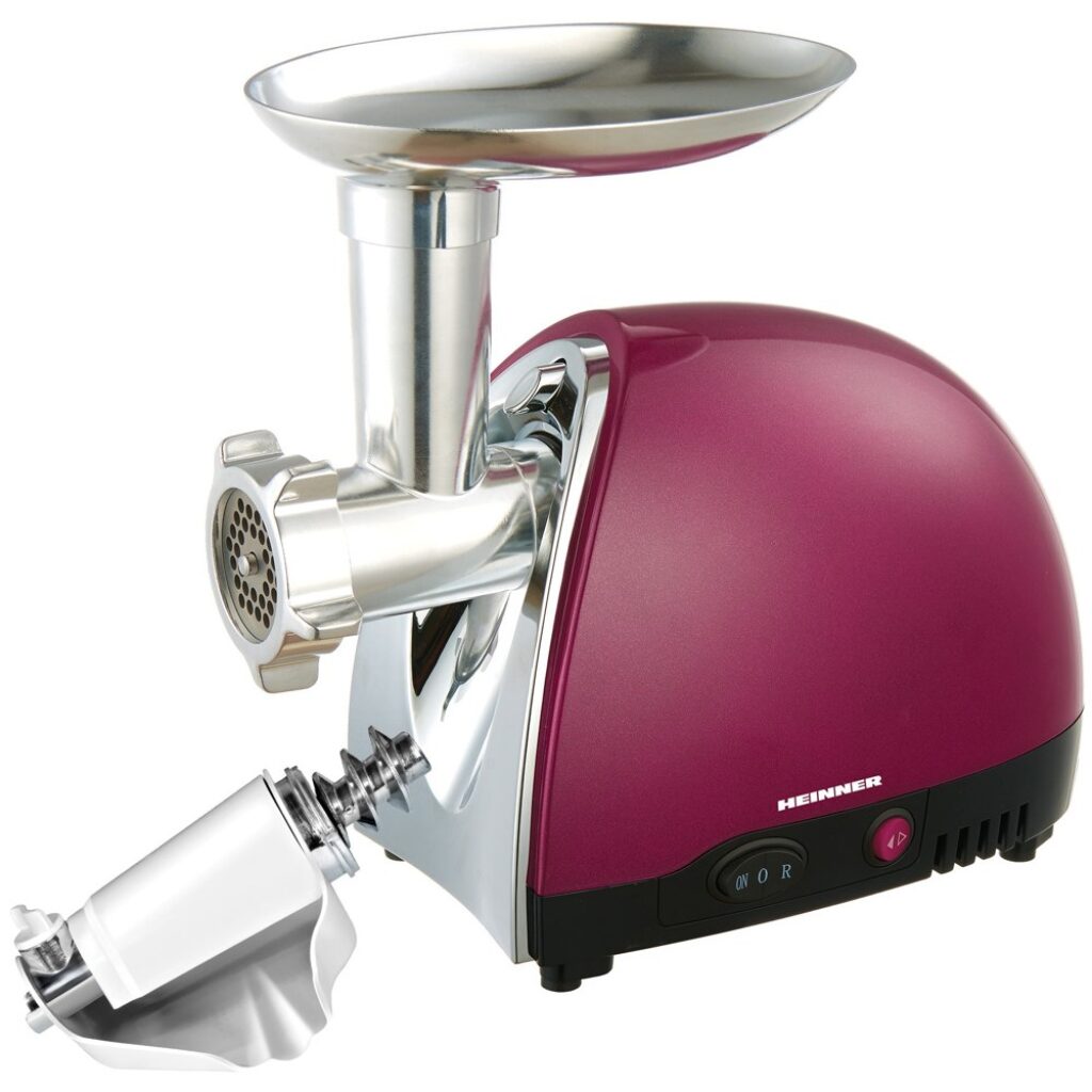 Месомелачка Heinner MG1500TA-BG, 1600 W, 2 кг/мин, приставка за домати, вишнева