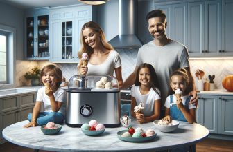 семейсво хапва сладолед направен от машина в домашни условия