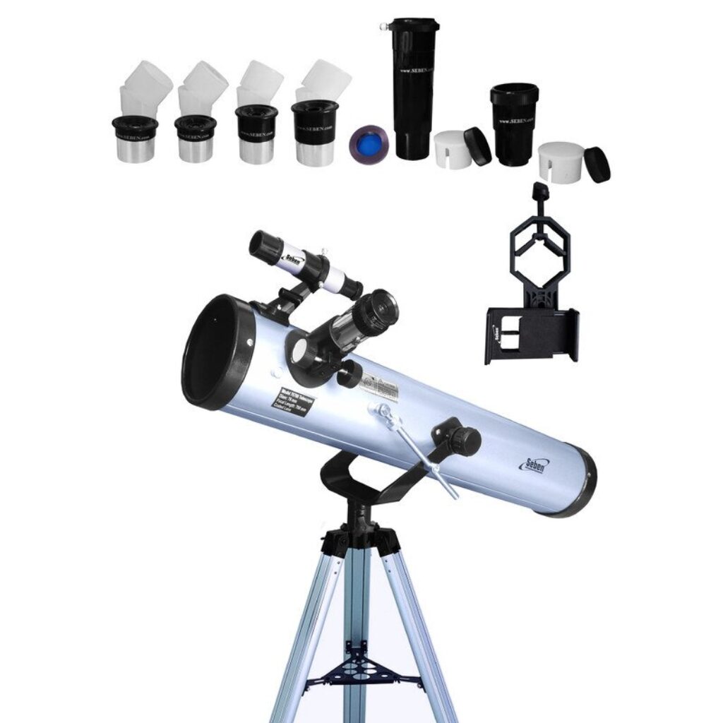 Топ 5 телескопа за домашни наблюдения (Celestron, Seben, Opticon) 16 Seben Big Pack 76/700 (с адаптер за смартфон DKA5)