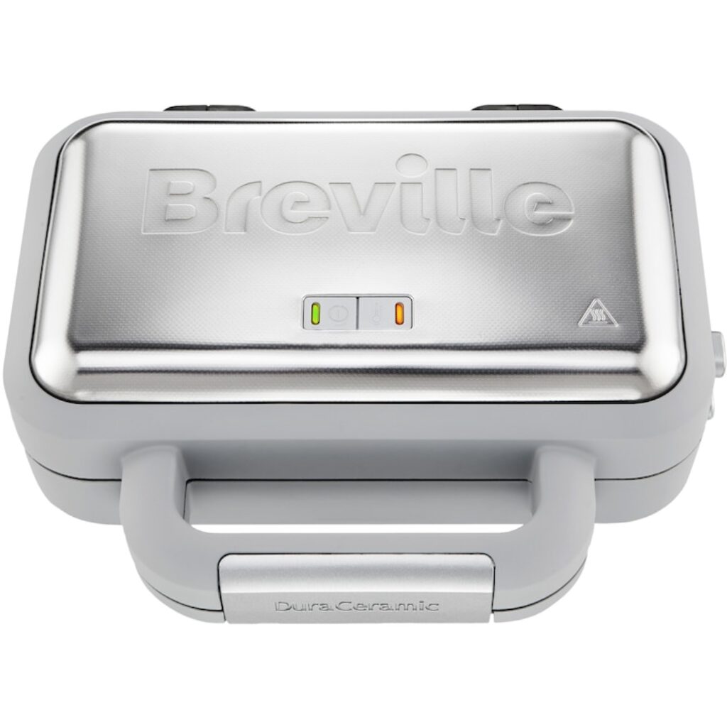 Гофретник Breville VST072X-01, 850W, капацитет за 2 гофрети, незалепващи и подвижни Duraceramic плочи, светлинни индикатори, неръждаема стомана/бяло