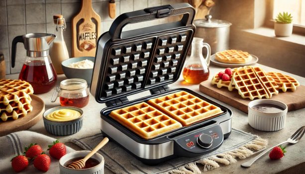 току-що приготвена гофрета от гофретник, мармалади, ягоди