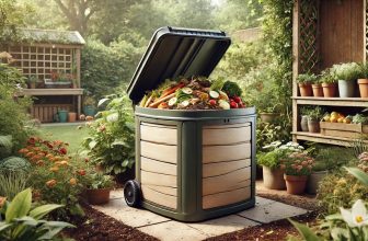 пълен компостер позициониран в домашна градина