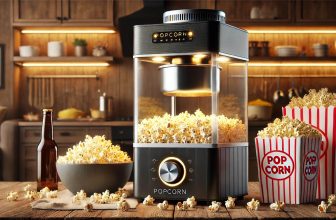 току-що приготвани пуканки в купа и машината за пуканки, които ги е направила