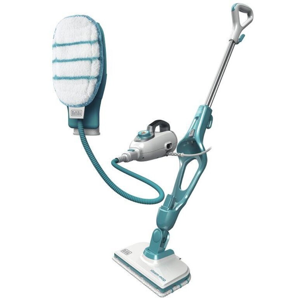 Моп с пара Black&Decker FSMH1351SM, 9 в 1, 1300 W, 0,5 л, с парна ръкавица SteaMitt, бял и син