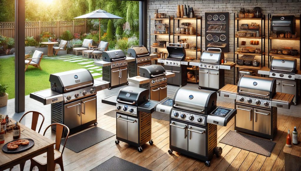 показани различни модели и видове газови барбекюта