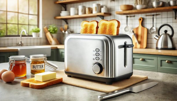 Тостер на кухненски плот, препечени филийки