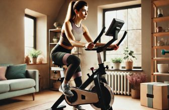 Жена тренира карайки велоаргометъра си в домашни условия