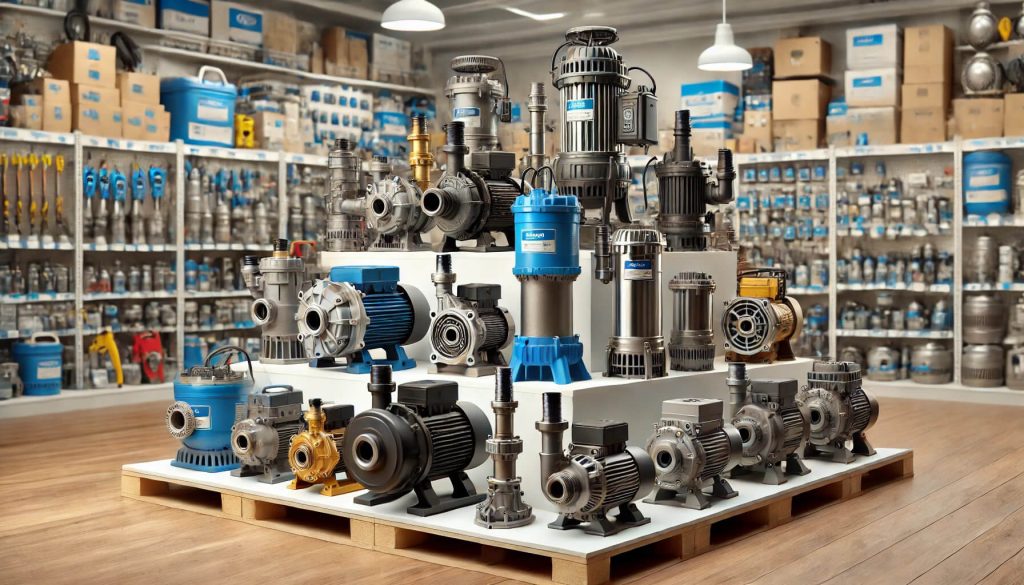 Видове помпи и модели изложени в магазин