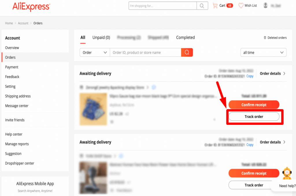 проследяване на пратки алиекспрес 2