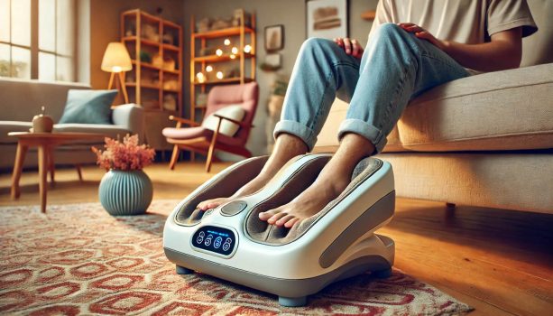 изображение на уред за масаж на крака в уютна домашна обстановка
