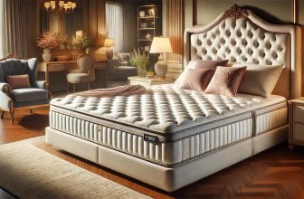 изображение на висококачествен матрак и спалня в луксозна обстановка