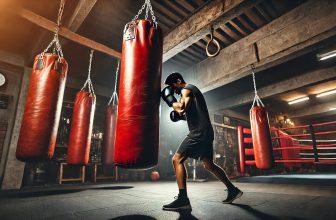 изображението с червена боксова круша и боксьор, който я удря