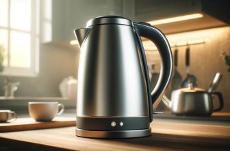 изображение на модерна електрическа кана за вода, поставена на кухненски плот