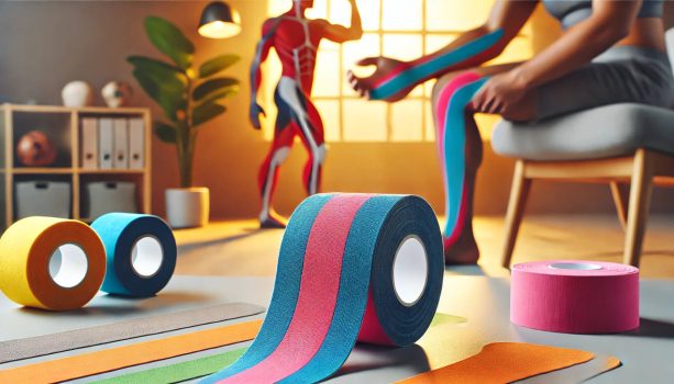 кинезио лента, използвана за мускулна поддръжка и възстановяване