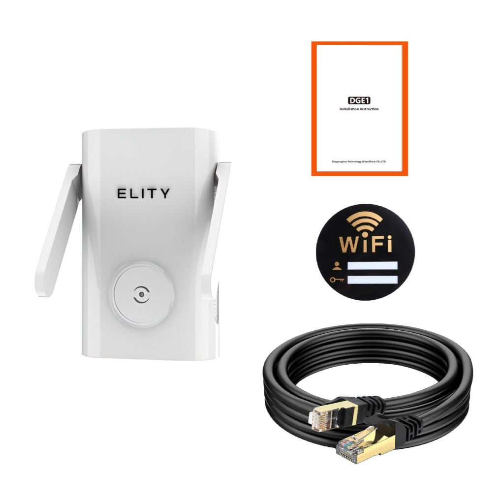 Усилвател на безжичен сигнал, ELITY, Разширител на обхвата, скорост 1200Mbps, покритие 300m, двулентов 2.4Ghz-5Ghz, WPA/WPS/WPA2 връзка, WPS бутон, 2 антени, намаляване на буферирането, охладителна система, Ethernet слот, Wi- Fi Extender, Бял