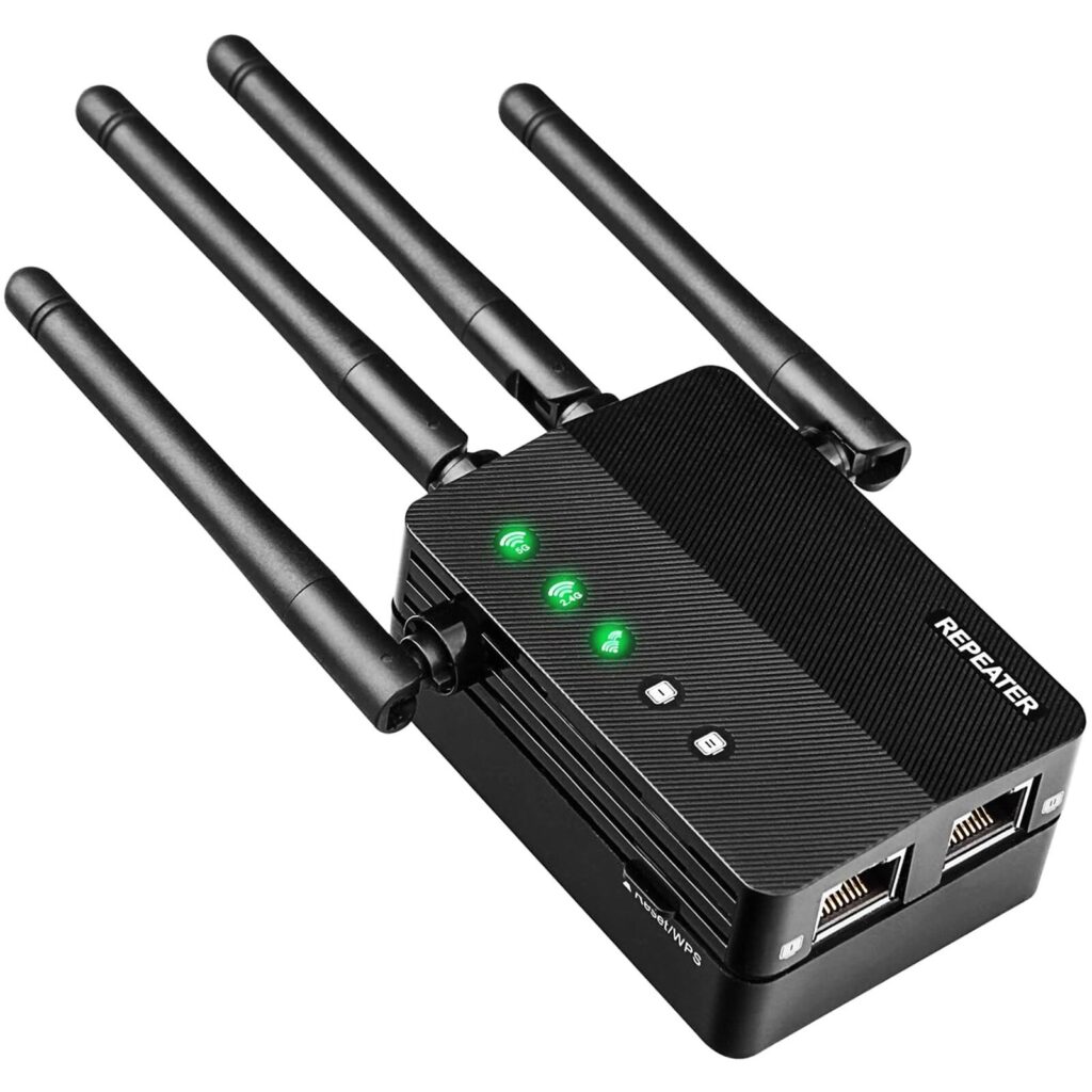 Усилвател на безжичен сигнал, Wi-Fi разширител, 802.11ac/b/g/n, 2.4GHz и 5Ghz ленти, WPA 2, 200m обхват, 1800Mbps скорост, режим на точка за достъп, 4 антени, два WAN и LAN слота, WPS бутон, съвместим Универсален