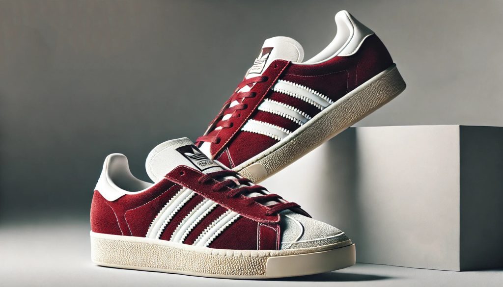 Adidas Campus 00s в бордо и бяло, подчертаваща стилния и класически ретро вид