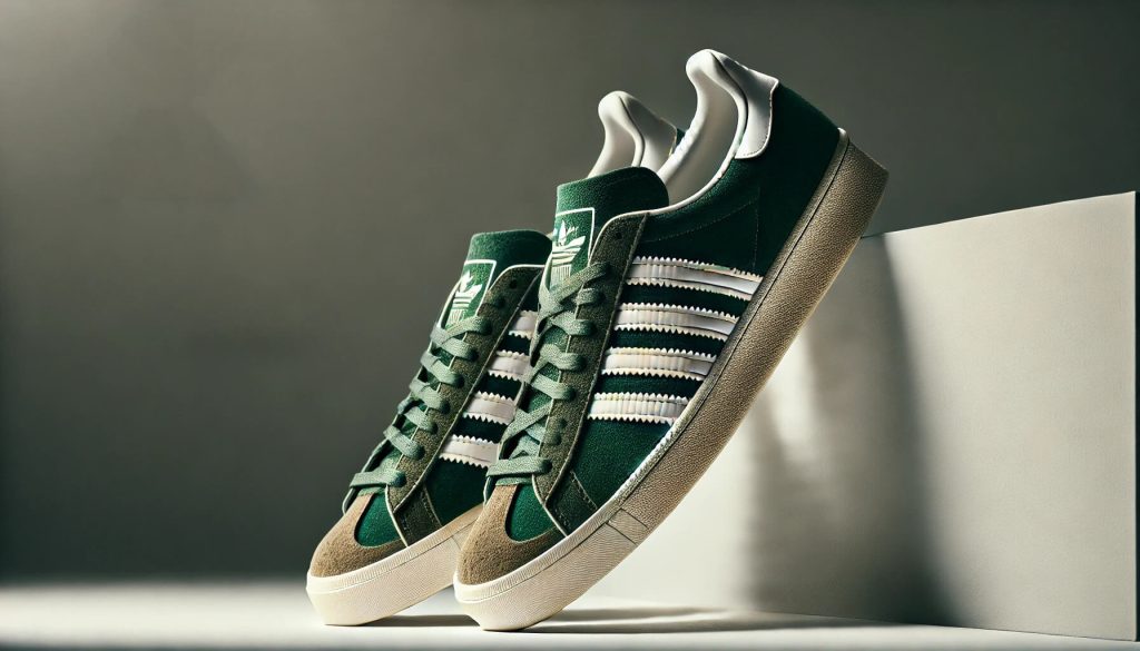 Adidas Campus 00s в тъмнозелена и бяла разцветка, подчертаваща класическия им ретро стил