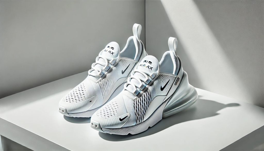 Nike Air Max 270 в изцяло бял вариант, подчертаващ тяхната елегантна и стилна визия
