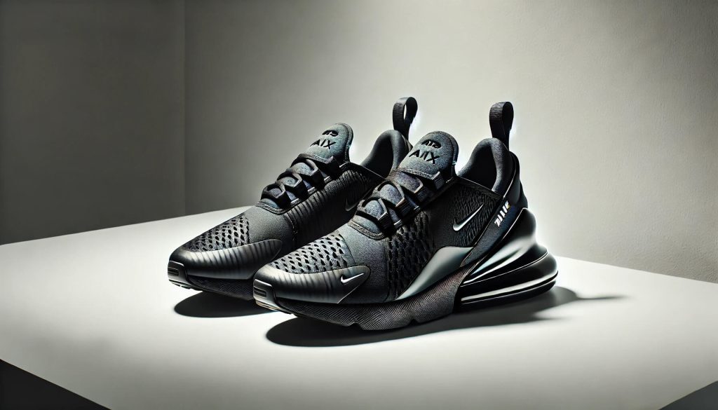 Nike Air Max 270 в изцяло черен вариант, подчертаващ техния елегантен и минималистичен дизайн.
