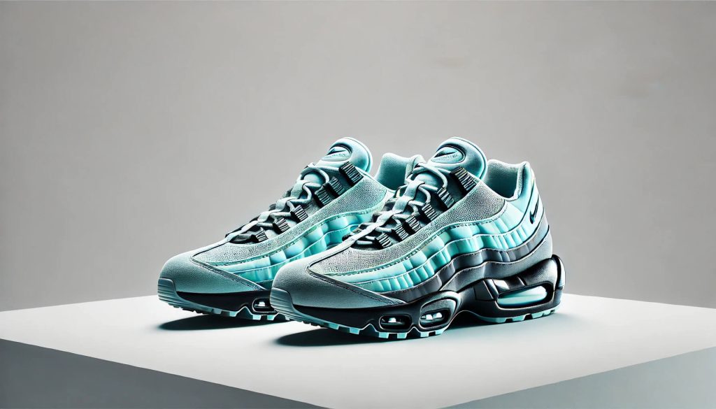 Nike Air Max 95 в разцветка Noise Aqua, с аква сини и сиви тонове, подчертаващи свежия и стилен дизайн