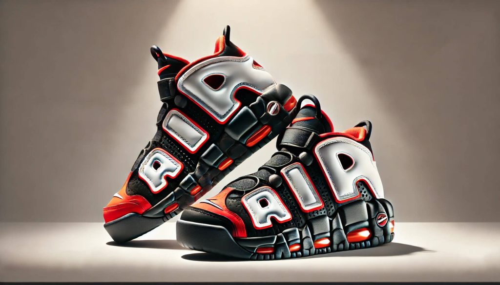 Nike Air More Uptempo с ярки червени и черни акценти, подчертаващ спортния и ретро стил