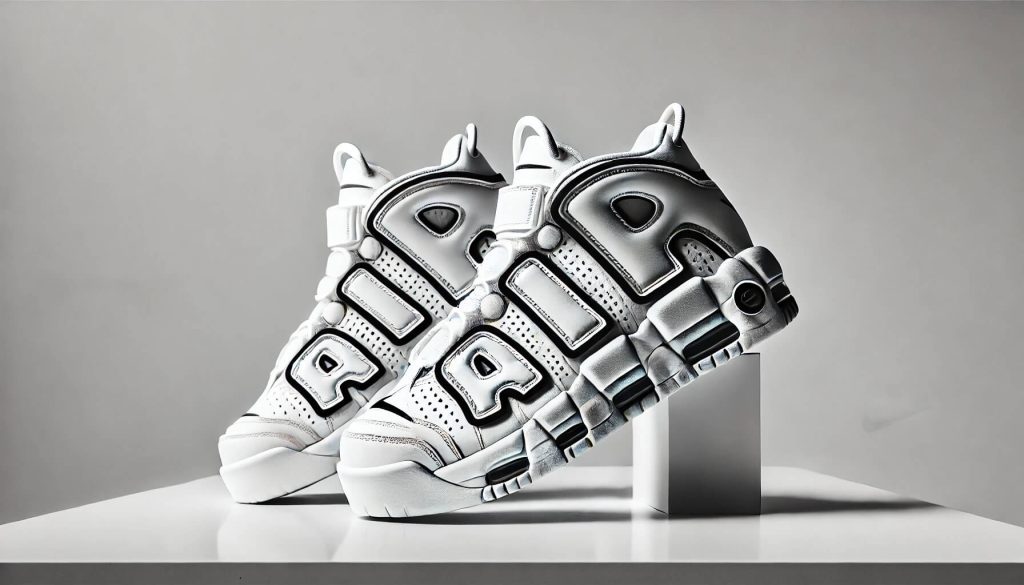 Nike Air More Uptempo в бяла разцветка с черни букви "AIR