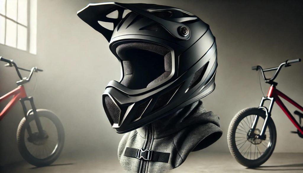 изображение на каска за фрийрайд и BMX, с пълнолицев дизайн за допълнителна защита