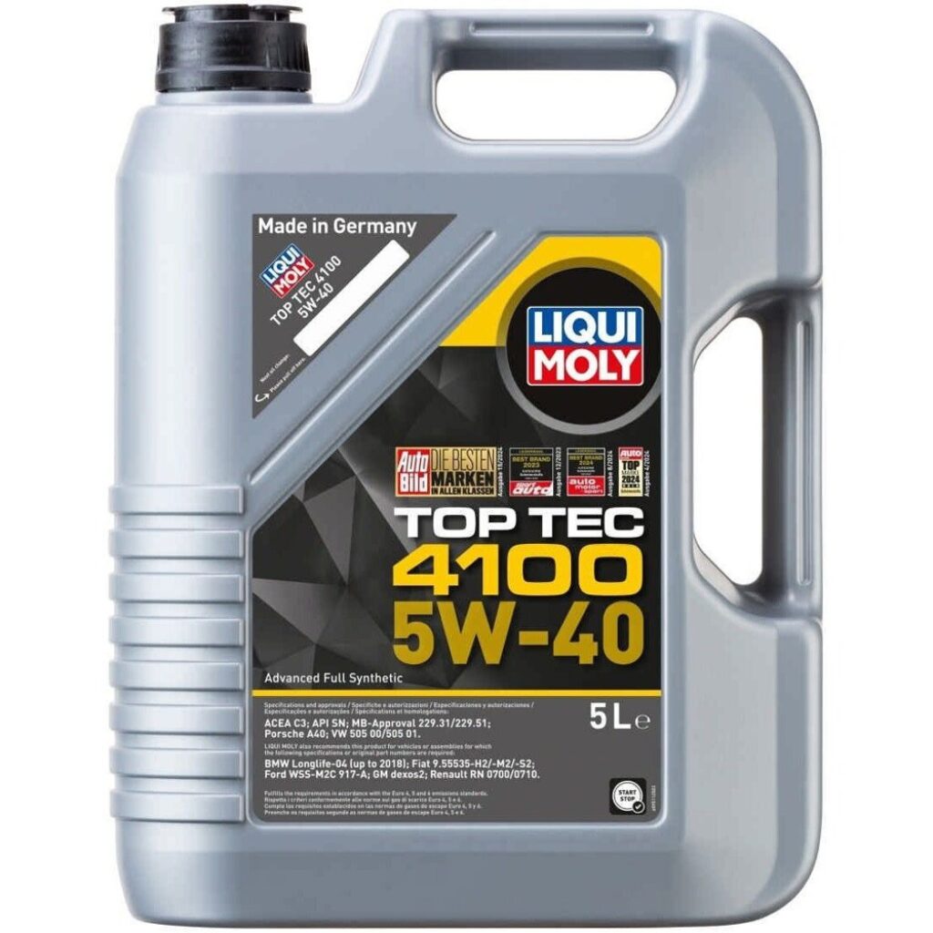 Моторни масла: 10 качествени масла 5W30, 5W40 и 10W40 от 28 до 60 € 5 Моторно масло Liqui Moly Top Tec 4100 5W-40, 5 л