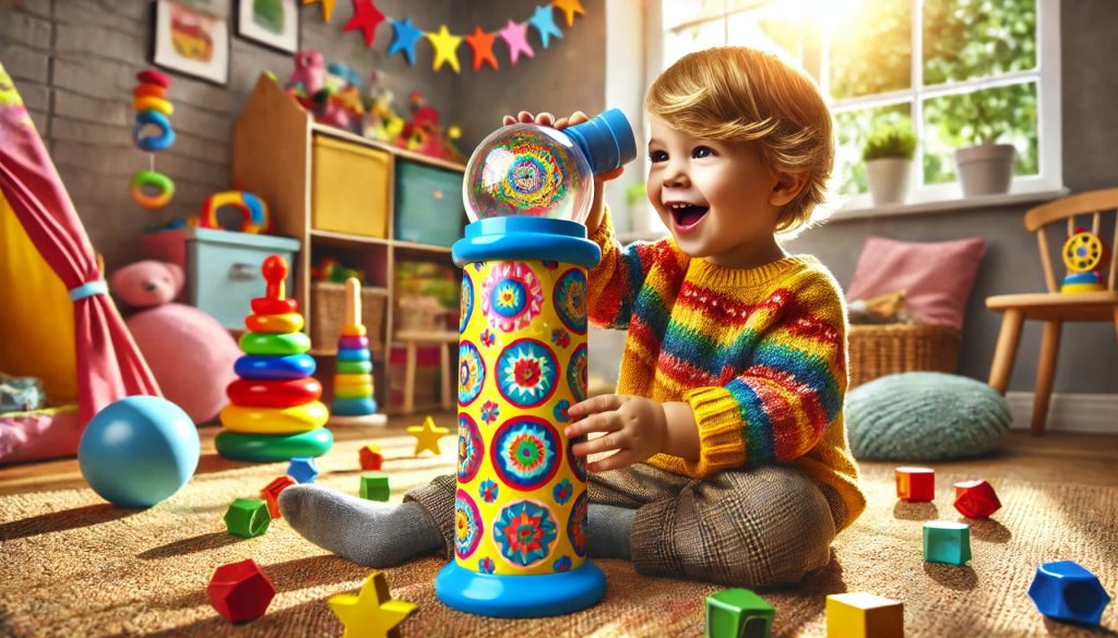 Избор на калейдоскоп: Какво трябва да знаете за децата 6 дете, което гледа през калейдоскоп в ярка и весела обстановка