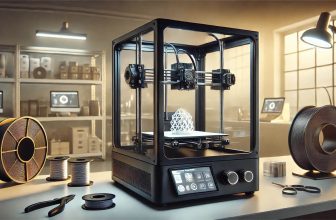 изображение на модерен 3D принтер, който активно отпечатва сложен модел в добре организирана работна среда