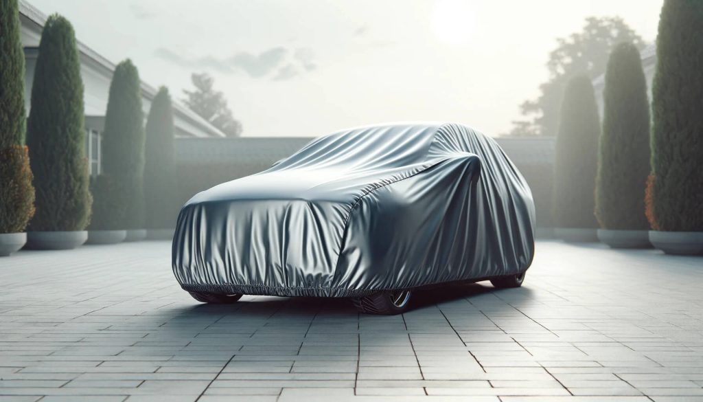 изображение на кола, напълно покрита с висококачествено защитно покривало