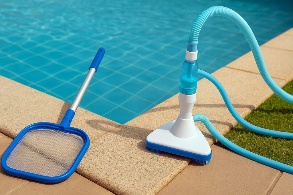 комплект за почистване на басейн край водата