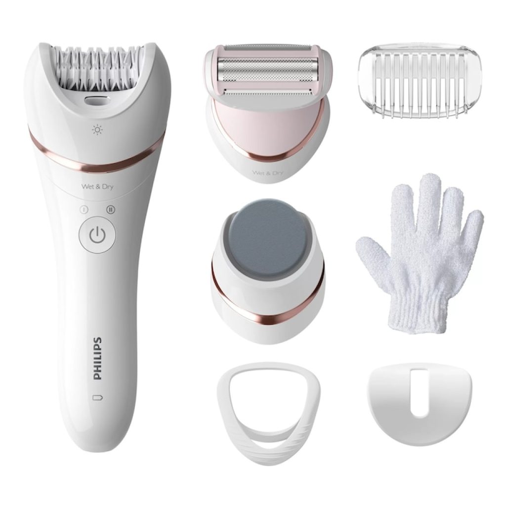 Епилатори Philips: топ 5 модела от 67 до 417 € 3 Philips Seria 8000 BRE730/10: 7 аксесоара плюс бръснеща глава
