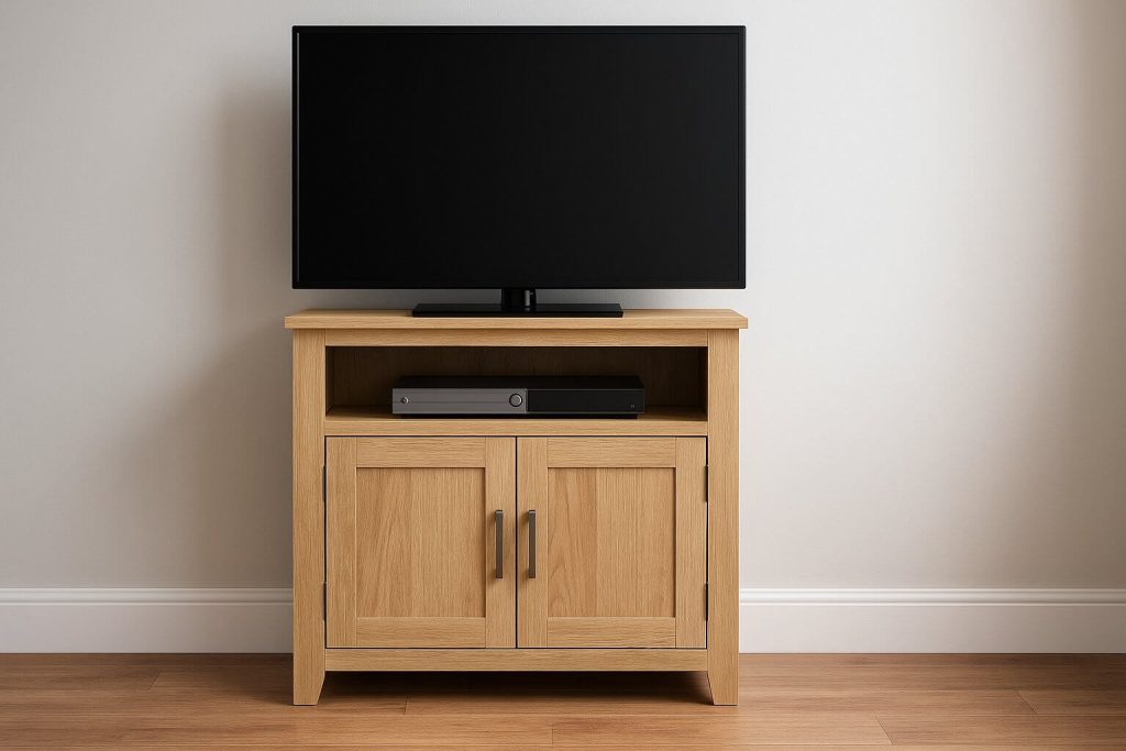 Висок телевизионен шкаф в естествен фурнир