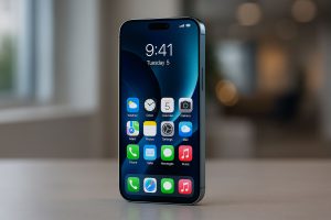 iphone 16 pro на фон, с включен дисплей