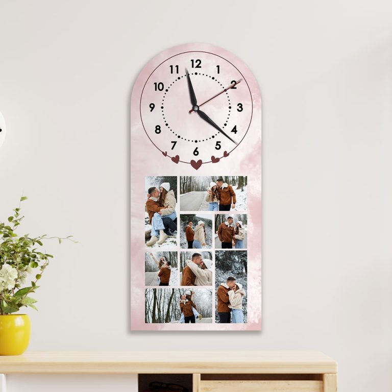 Дървен часовник с 8 снимки – Нашата приказка