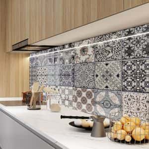 Стъклен гръб за кухня с ретро плочки