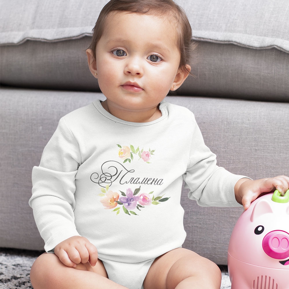 Бебешко боди с име – Цветя