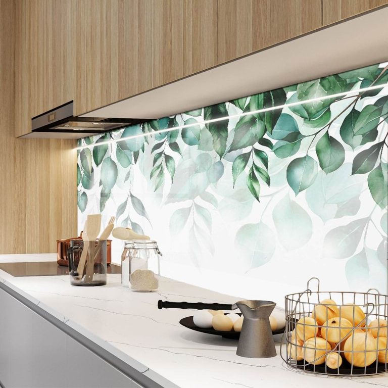 Стъклен гръб за кухня с флорален дизайн