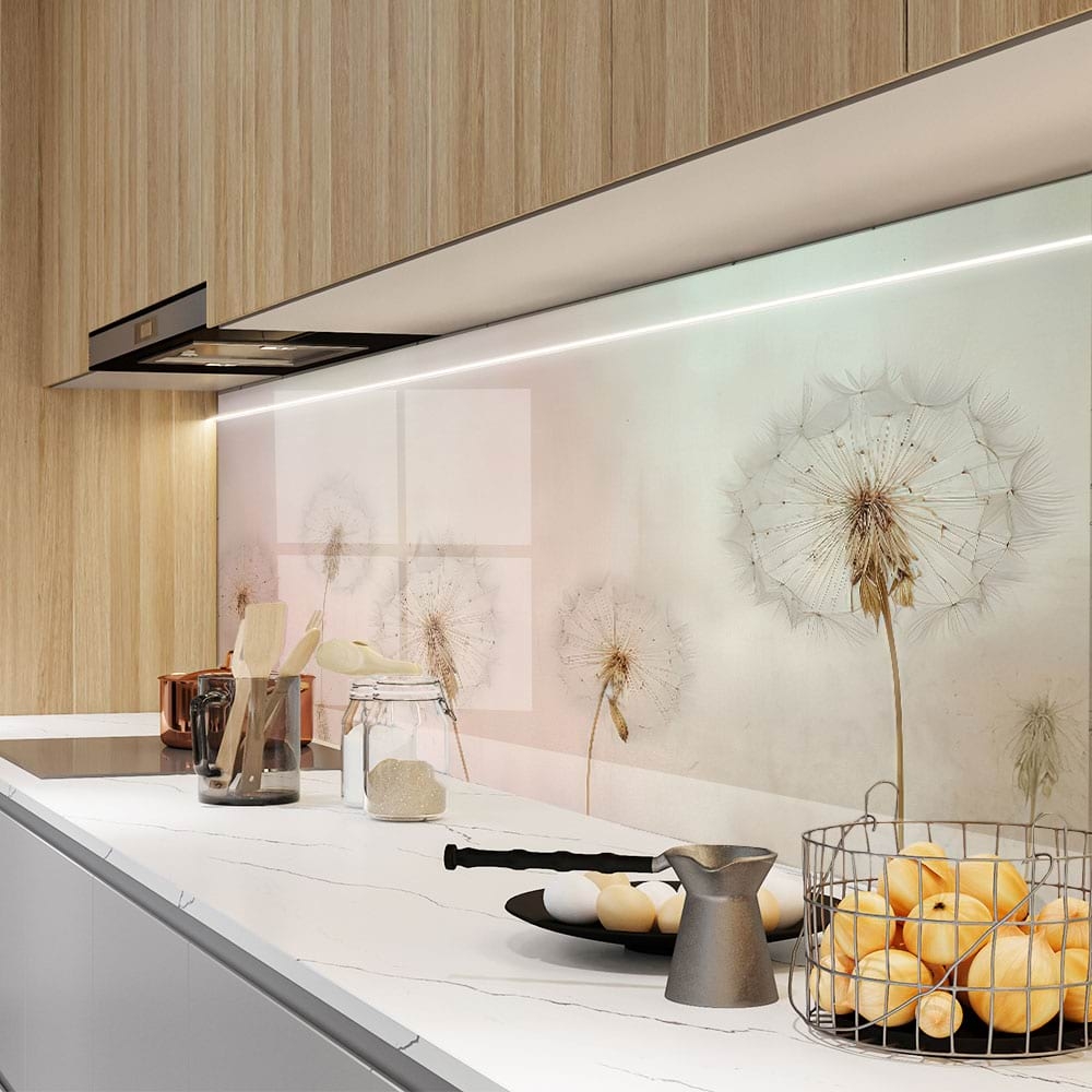 Стъклен гръб за кухня с дизайн глухарчета