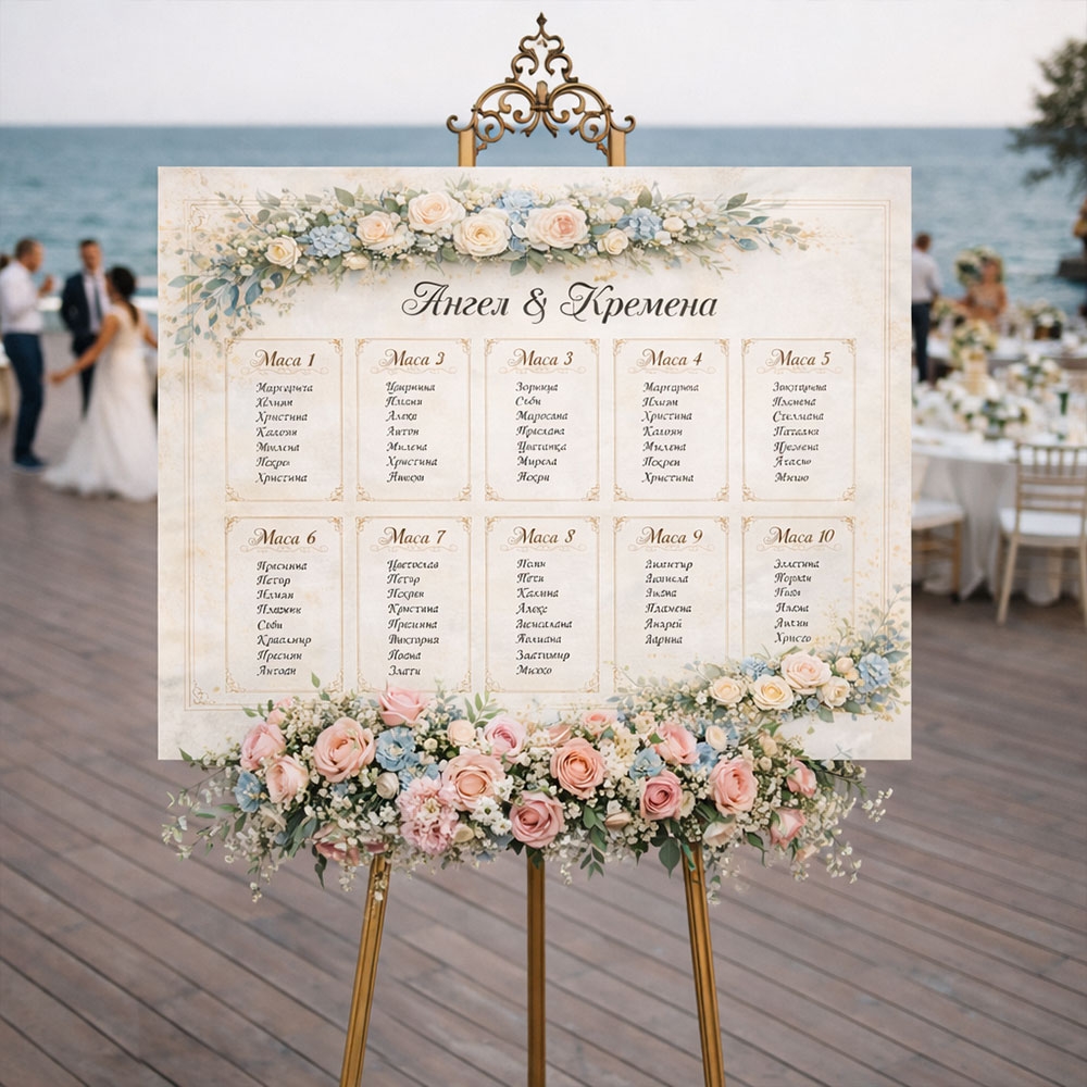 Сватбено табло с разпределение по маси – PVC 5 мм